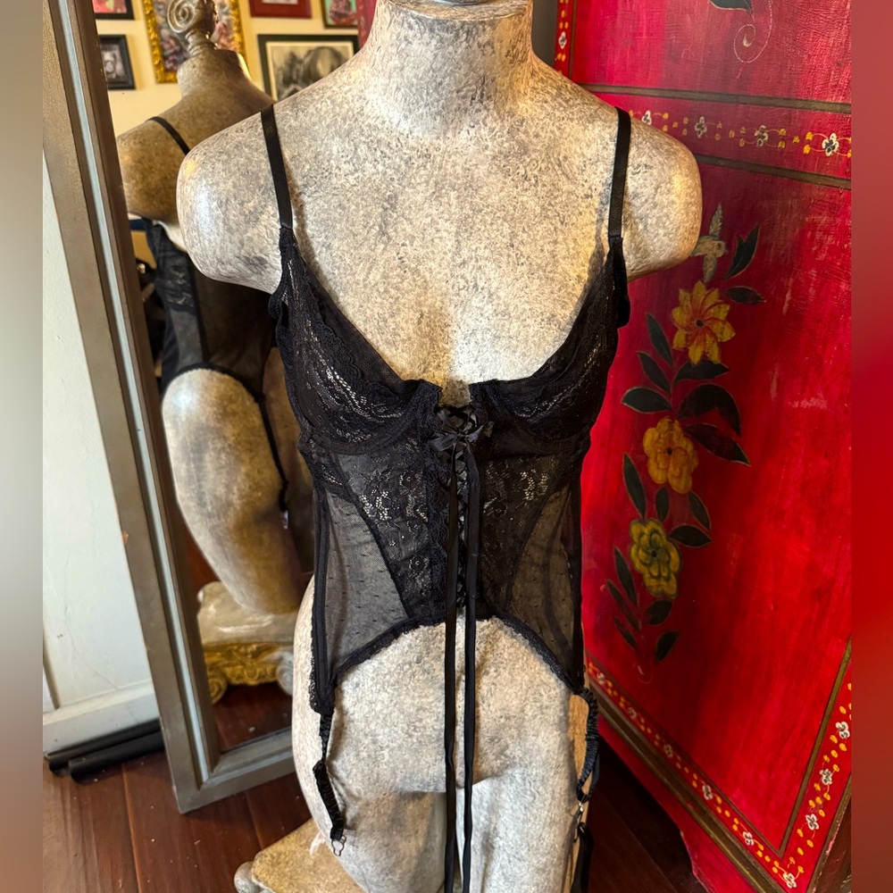 Black lace bustier with garters